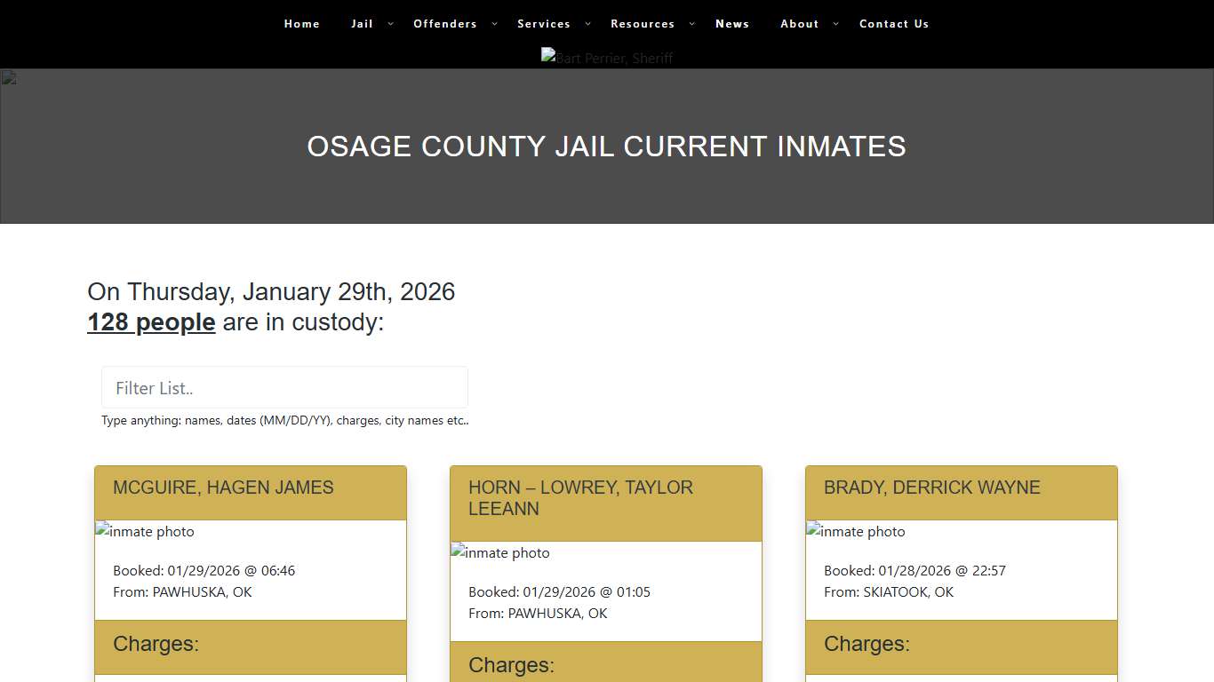 Osage County Jail Current Inmates – Osage County Sheriff's Office