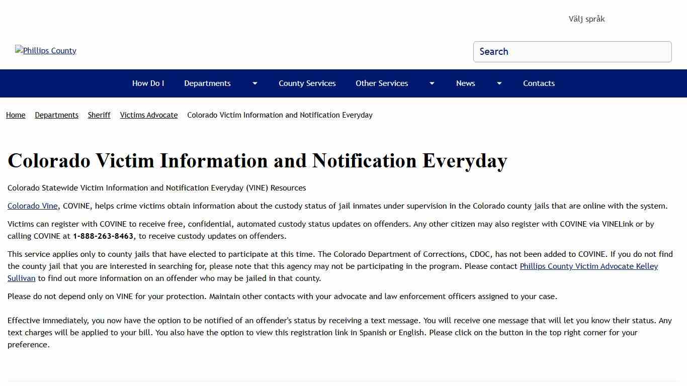 Colorado Victim Information and Notification Everyday Phillips County